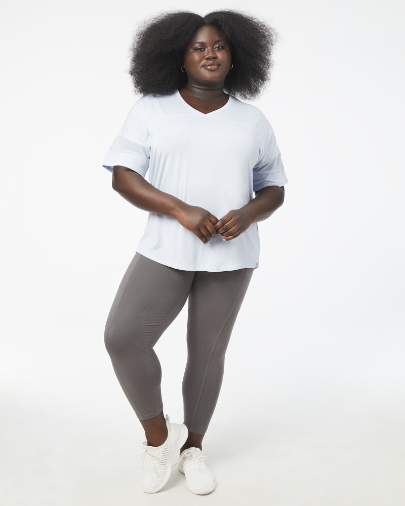 Plus size model with rectangle body shape wearing Calliope Short-Sleeve Tee by Marc NY | Dia&Co | dia_product_style_image_id:157034